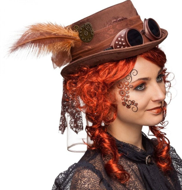 Bruine Steampunk Hoed met bril van Orlob koop je bij Partywinkel