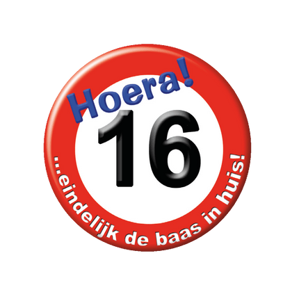 Button 16 Jaar Verkeersbord 5,5cm van Paper Dreams koop je bij Partywinkel