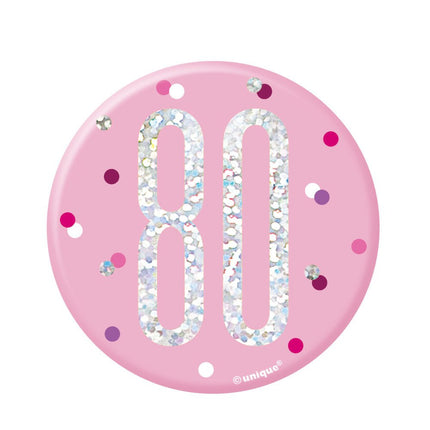 Button 80 Jaar Roze 7cm van Unique koop je bij Partywinkel