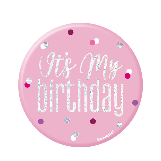 Button It's My Birthday Roze 7,6cm van Unique koop je bij Partywinkel