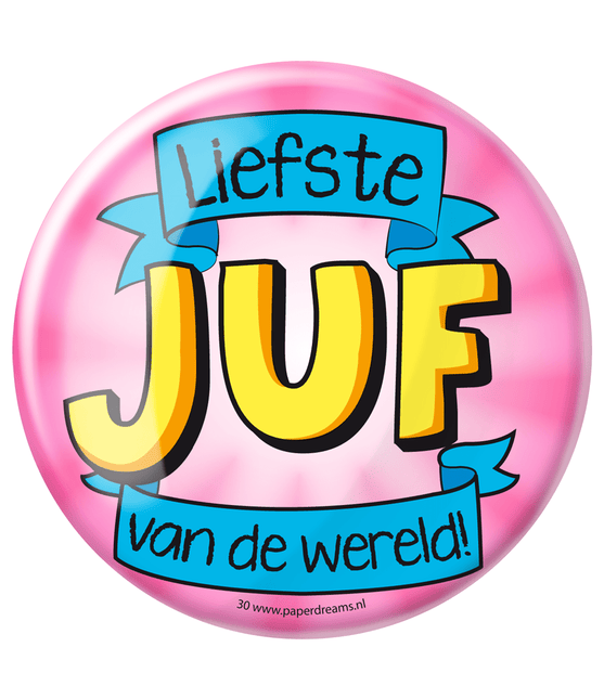 Button Liefste Juf van de Wereld 10,2cm van Paper Dreams koop je bij Partywinkel