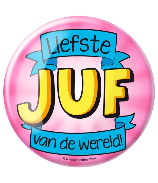 Button Liefste Juf van de Wereld 10,2cm van Paper Dreams koop je bij Partywinkel