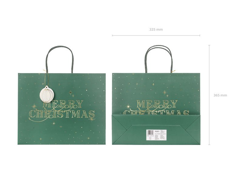 Cadeautasje Merry Christmas Groen 32,5cm van Partydeco koop je bij Partywinkel