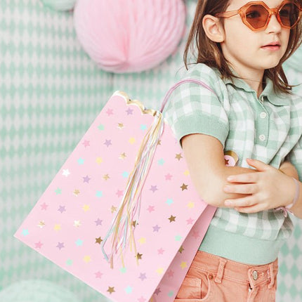 Cadeautasje Sterren Roze 32cm van Partydeco koop je bij Partywinkel