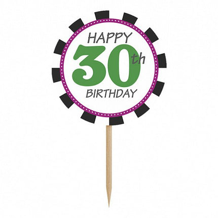 Caketopper 30Th Birthday 9,2cm 6st van Partydeco koop je bij Partywinkel