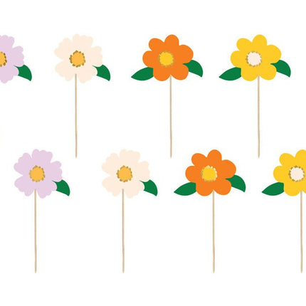 Caketopper Bloemen Mix 13cm 8st van Partydeco koop je bij Partywinkel