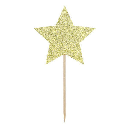Caketopper Sterren Goud 11,5cm 6st van Partydeco koop je bij Partywinkel