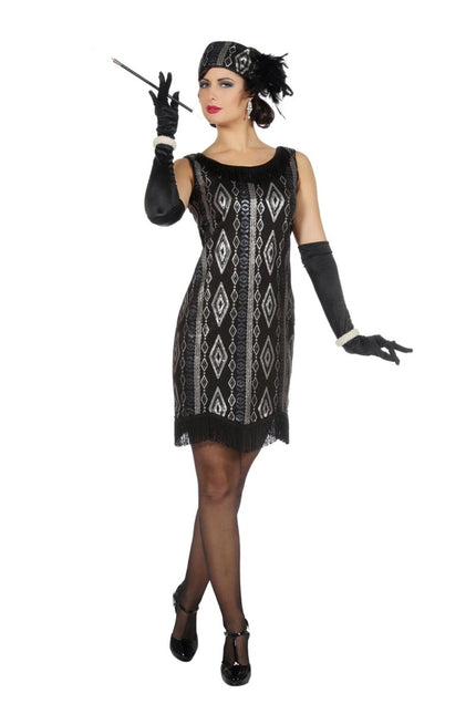 Charleston Jurk Zwart/Zilver van Wilbers & Wilbers koop je bij Partywinkel