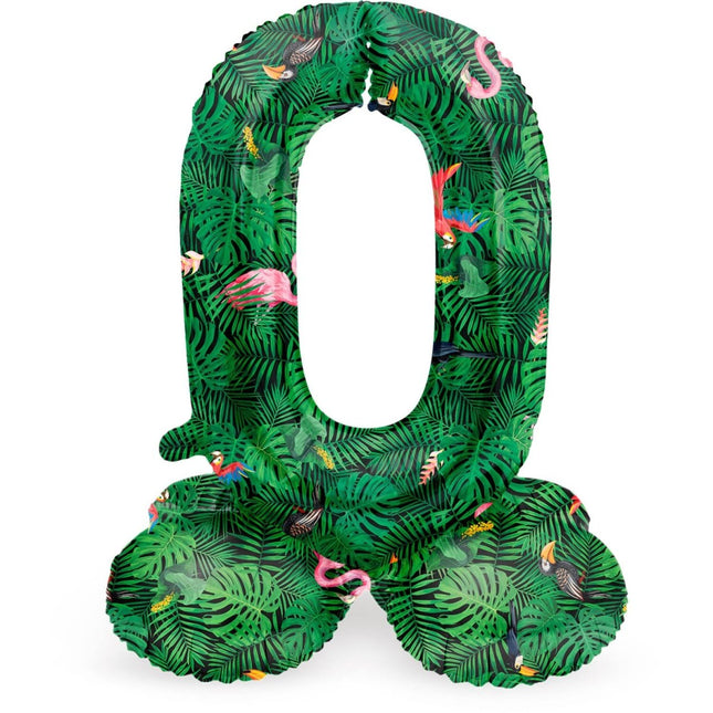 Cijfer Ballon 0 Jaar Jungle Met Standaard Leeg 72cm van Folat koop je bij Partywinkel