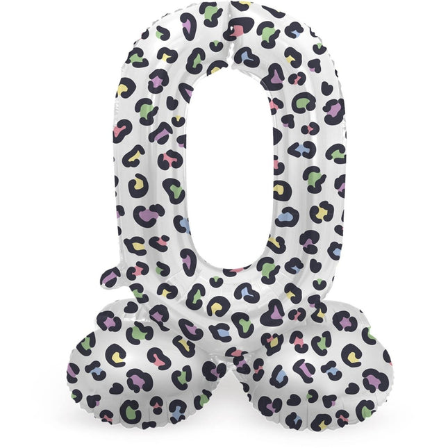 Cijfer Ballon 0 Jaar Panter Met Standaard Leeg 41cm van Folat koop je bij Partywinkel