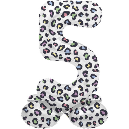 Cijfer Ballon 5 Jaar Panter Met Standaard Leeg 72cm van Folat koop je bij Partywinkel