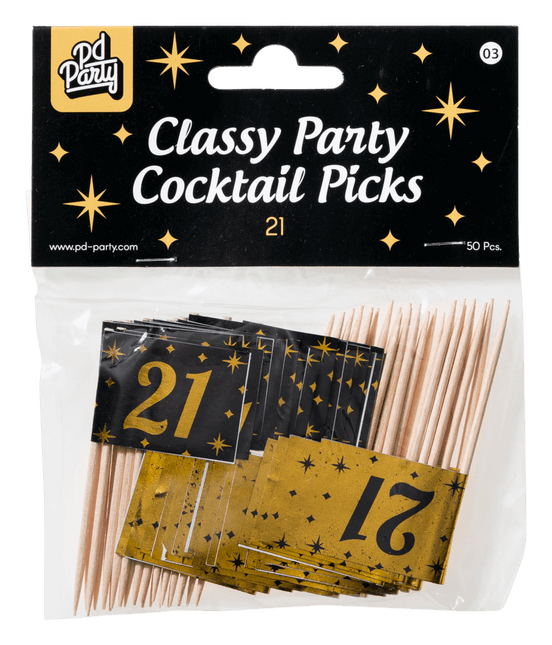 Cocktailprikkers 21 Jaar 6,5cm 50st van Paper Dreams koop je bij Partywinkel