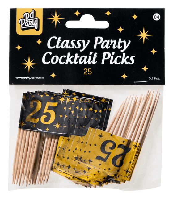 Cocktailprikkers 25 Jaar 6,5cm 50st van Paper Dreams koop je bij Partywinkel