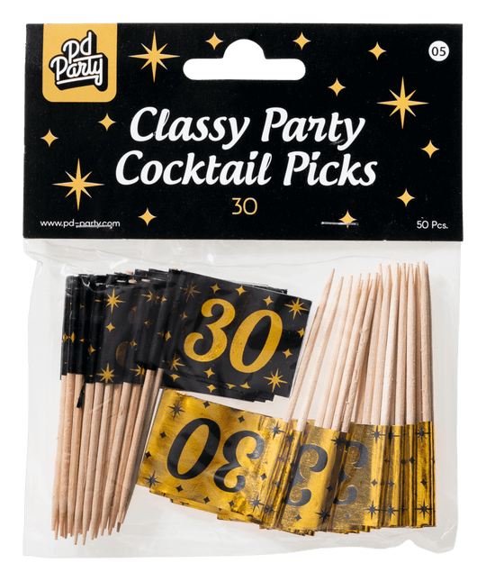 Cocktailprikkers 30 Jaar 6,5cm 50st van Paper Dreams koop je bij Partywinkel