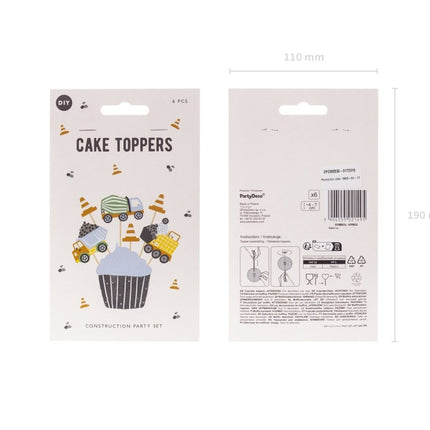 Cocktailprikkers Bouwvoertuigen 6st van Partydeco koop je bij Partywinkel