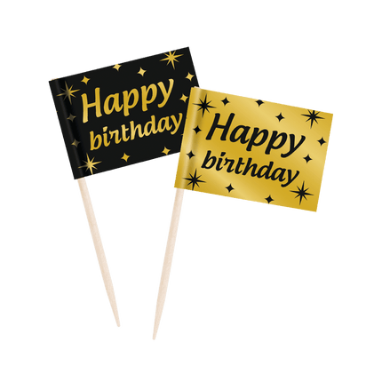 Cocktailprikkers Happy Birthday 6,5cm 50st van Paper Dreams koop je bij Partywinkel