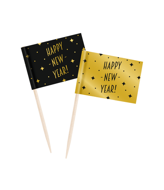 Cocktailprikkers Happy New Year 6,5cm 50st van Paper Dreams koop je bij Partywinkel