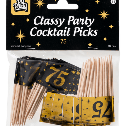 Cocktailprikkers75 Jaar 6,5cm 50st van Paper Dreams koop je bij Partywinkel