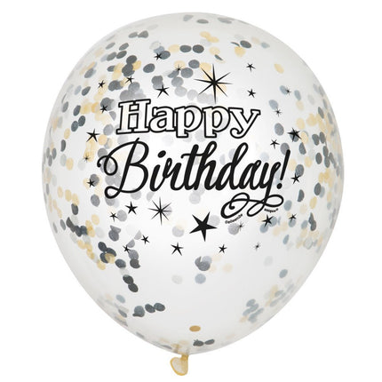 Confetti Ballonnen Happy Birthday Zwart 30cm 6st van Unique koop je bij Partywinkel