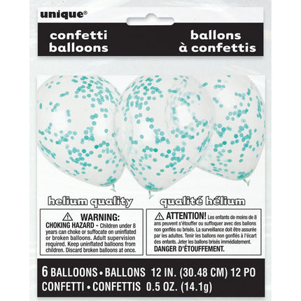 Confetti Ballonnen Turquoise 40cm 6st van Unique koop je bij Partywinkel