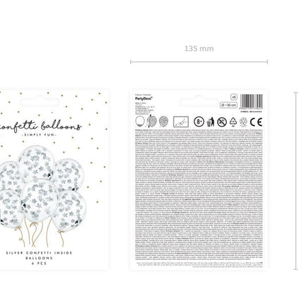 Confetti Ballonnen Zilveren Sterren 30cm 6st van Partydeco koop je bij Partywinkel