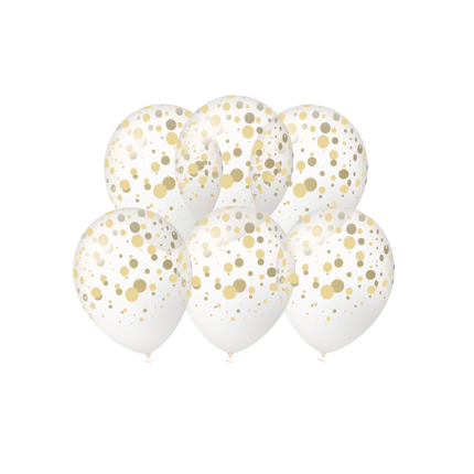 Guldfarvede balloner med prikker, 30 cm, 6 stk