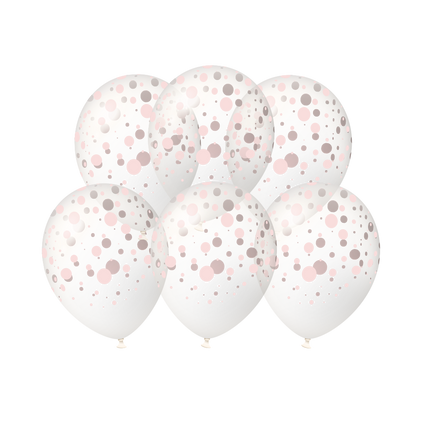 Rosaguld balloner med prikker, 30 cm, 6 stk