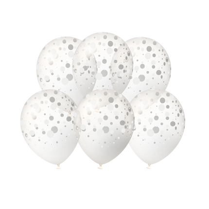 Sølvfarvede balloner med prikker, 30 cm, 6 stk
