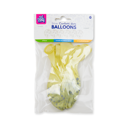 Sølvfarvede balloner med prikker, 30 cm, 6 stk