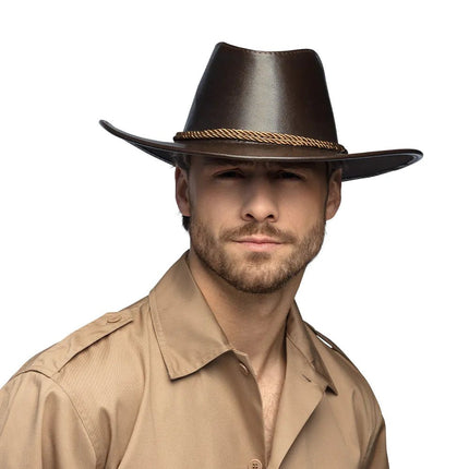 Cowboy Hoed Bruin Met Touw van Boland koop je bij Partywinkel