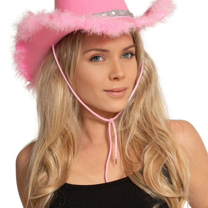 Cowboy Hoed Glitter met Bont Roze van Partychimp koop je bij Partywinkel