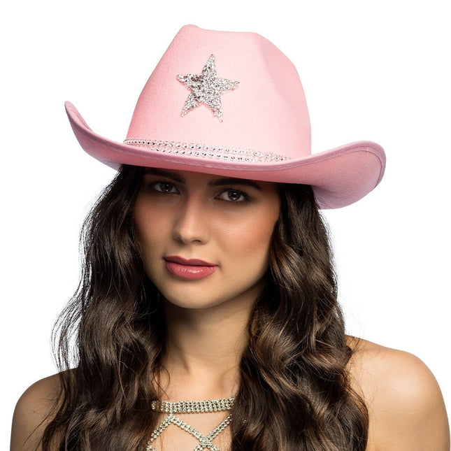 Cowboy Hoed Lichtroze Ster Glitters van Boland koop je bij Partywinkel