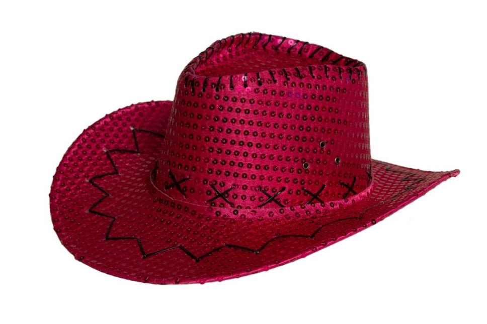 Cowboy Hoed Pailletten Neon Roze van Partychimp koop je bij Partywinkel