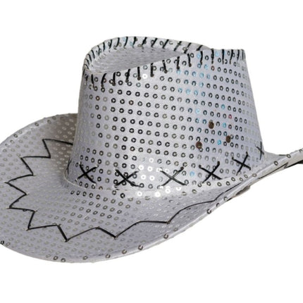 Cowboy Hoed Pailletten Zilver van Partychimp koop je bij Partywinkel