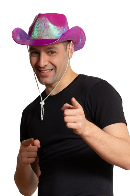 Cowboy Hoed Shiny Neon Roze van Partychimp koop je bij Partywinkel