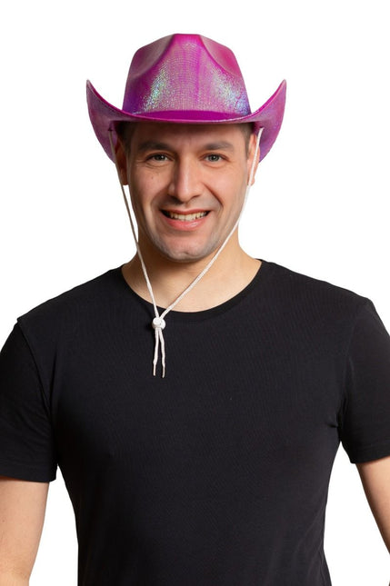 Cowboy Hoed Shiny Neon Roze van Partychimp koop je bij Partywinkel