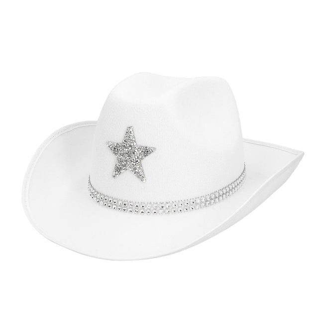 Cowboy Hoed Wit Ster Glitters van Boland koop je bij Partywinkel