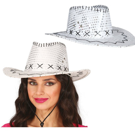 Cowboy Hoed Zilver Pailletten van Fiestas Guirca koop je bij Partywinkel