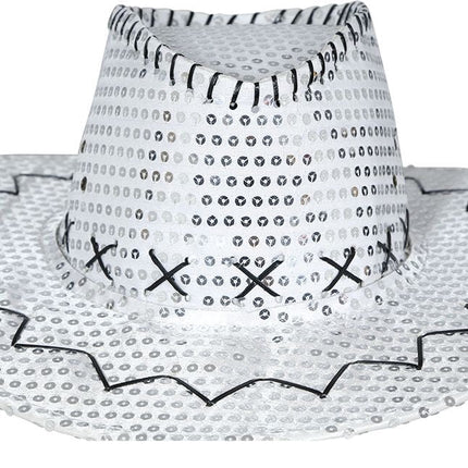Cowboy Hoed Zilver Pailletten van Fiestas Guirca koop je bij Partywinkel