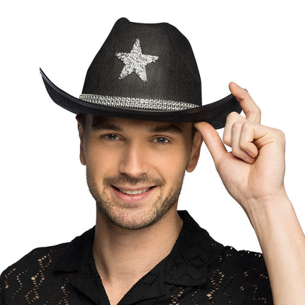 Cowboy Hoed Zwart Glitter Ster van Boland koop je bij Partywinkel