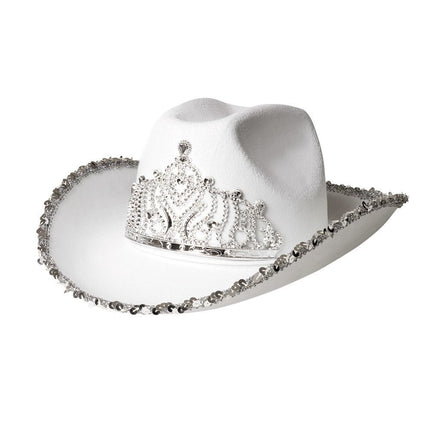 Cowboyhoed Glitter Wit 39cm van Boland koop je bij Partywinkel