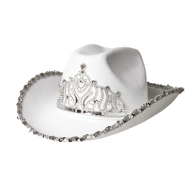 Cowboyhoed Glitter Wit 39cm van Boland koop je bij Partywinkel