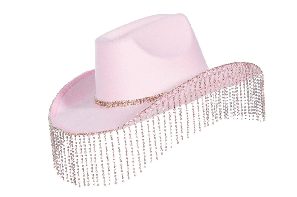 Cowboy Hoed Lichtroze Dames Franje Strass Steentjes van Wilbers & Wilbers koop je bij Partywinkel