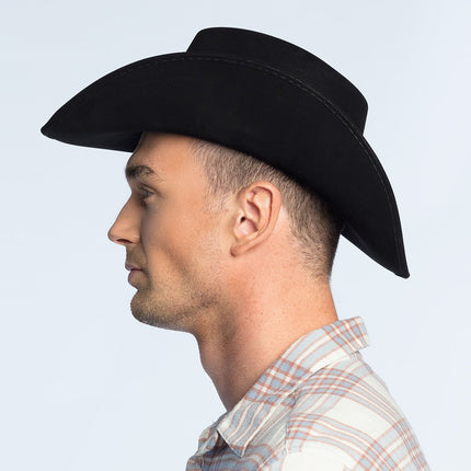 Cowboyhoed Zwart Leatherlook Deluxe van Boland koop je bij Partywinkel
