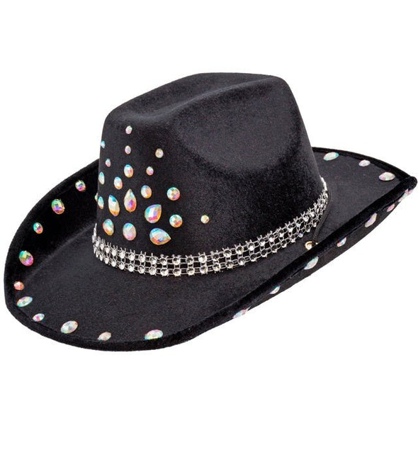Cowboyhoed Zwart Met Diamanten van Widmann koop je bij Partywinkel