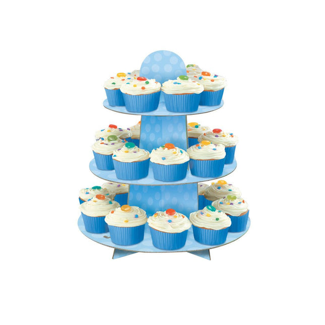 Cupcake Etagere Stippen Blauw 34cm van Unique koop je bij Partywinkel