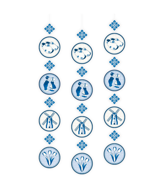 Delftsblauw Hangdecoratie 1,2m 3st van Paper Dreams koop je bij Partywinkel