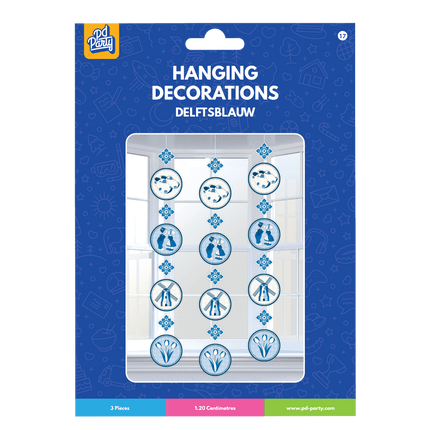 Delftsblauw Hangdecoratie 1,2m 3st van Paper Dreams koop je bij Partywinkel