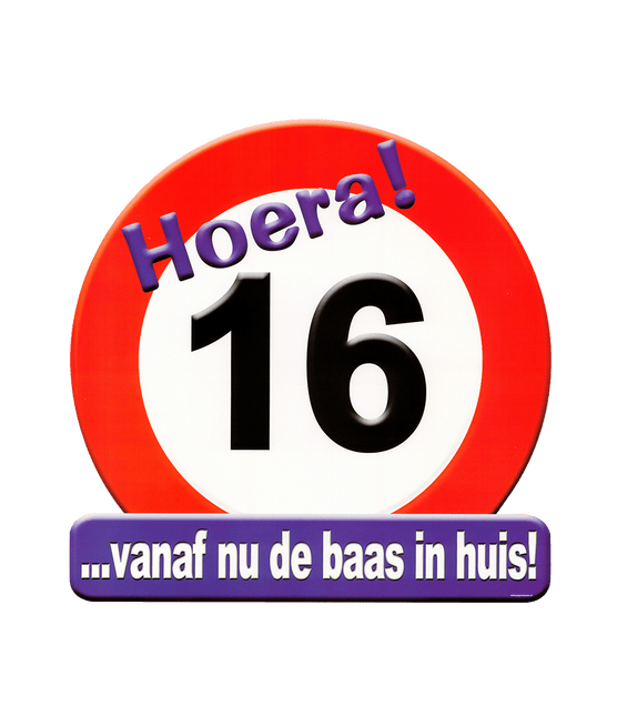 Deurbord 16 jaar Verkeersbord 50cm van Paper Dreams koop je bij Partywinkel