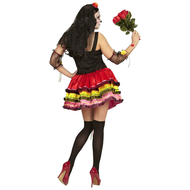 Dia De Los Muertos Jurk Gekleurd Dames Kort van Widmann koop je bij Partywinkel